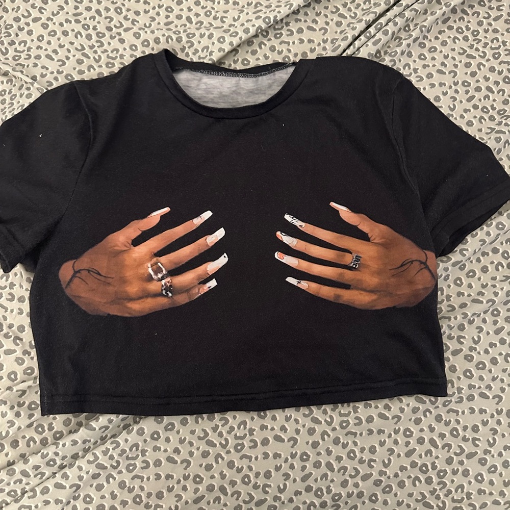 Black Crop Top with Hand Graphic